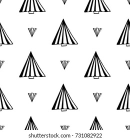 seamless pattern with hand drawn striped Christmas trees. Can be used for design of wrapping paper,textile, blog decoration, banner, poster,or Christmas greeting card.Vector illustration.