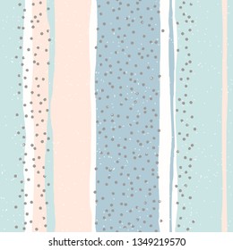 Seamless pattern with hand drawn stripes and polka dot. Stamp textured background. Vector illustration for print, design, fabric.