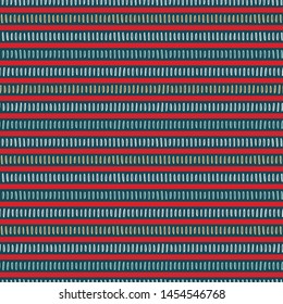 Seamless pattern. Hand drawn stripes background. Stylish traditional broken horizontal pinstripe. Green red holiday all over print paper. Festive gift wrapping paper yule illustration. Vector swatch.