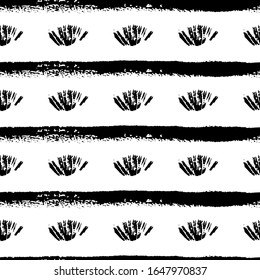Seamless pattern with hand drawn strips and paint blots. Vector illustration. Monochrome abstract background. For web design, scrapbooking, wrapping paper, printing on textile, package, notepads.