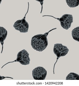 Seamless pattern with hand drawn stylized lotus