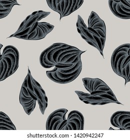 Seamless pattern with hand drawn stylized anthurium