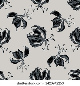 Seamless pattern with hand drawn stylized gloriosa