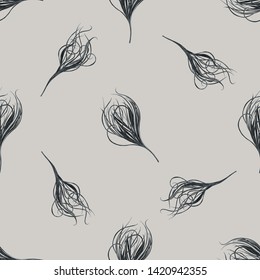 Seamless pattern with hand drawn stylized feather grass