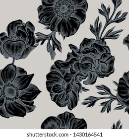Seamless pattern with hand drawn stylized anemone