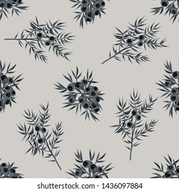 Seamless pattern with hand drawn stylized juniper