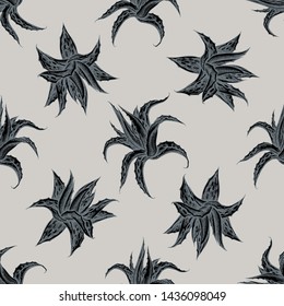 Seamless pattern with hand drawn stylized aloe