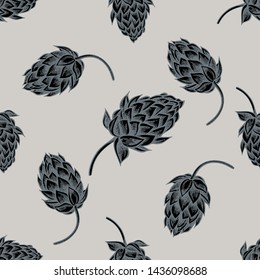 Seamless pattern with hand drawn stylized hop