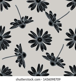 Seamless pattern with hand drawn stylized chamomile