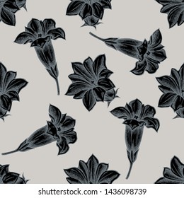 Seamless pattern with hand drawn stylized gentiana
