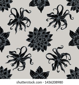 Seamless pattern with hand drawn stylized ylang-ylang, daffodil, lotus