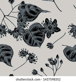Seamless pattern with hand drawn stylized tilia cordata