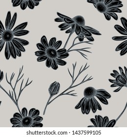 Seamless pattern with hand drawn stylized chamomile