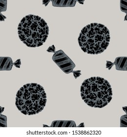 Seamless pattern with hand drawn stylized candies, cookie