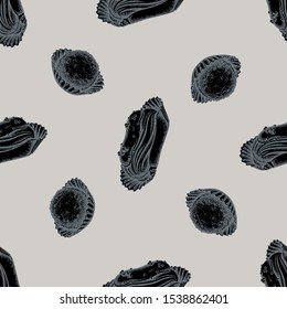 Seamless pattern with hand drawn stylized eclair, truffle