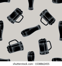 Seamless pattern with hand drawn stylized mug of beer