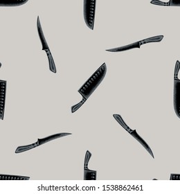 Seamless pattern with hand drawn stylized Chef's knifes
