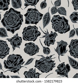 Seamless pattern with hand drawn stylized roses