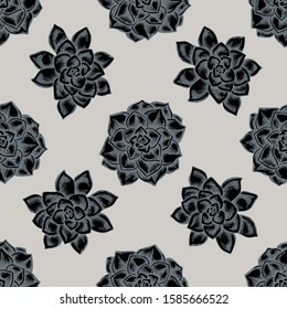 Seamless pattern with hand drawn stylized succulent echeveria