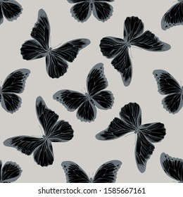 Seamless pattern with hand drawn stylized morpho menelaus, morpho rhetenor cacica