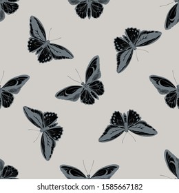 Seamless pattern with hand drawn stylized ornithoptera priamus, ornithoptera croesus lydius