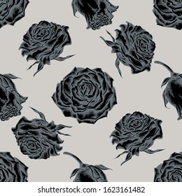 Seamless pattern with hand drawn stylized roses