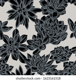 Seamless pattern with hand drawn stylized succulent echeveria