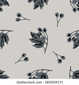 Seamless pattern with hand drawn stylized hawthorn