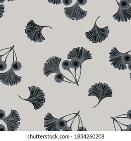 Seamless pattern with hand drawn stylized ginkgo