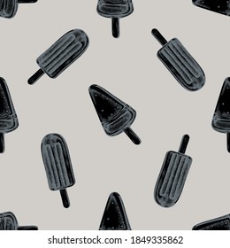 Seamless pattern with hand drawn stylized popsicle ice cream