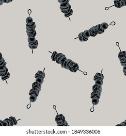 Patrón sin fisuras con kebab estilizado dibujado a mano