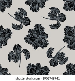 Seamless pattern with hand drawn stylized iris
