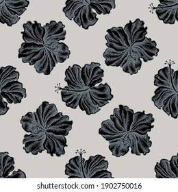 Seamless pattern with hand drawn stylized hibiscus