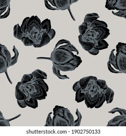 Seamless pattern with hand drawn stylized tulip