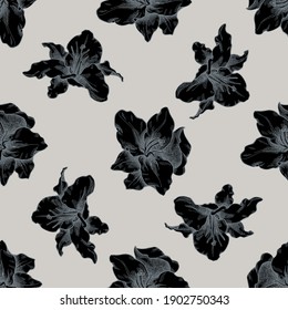 Seamless pattern with hand drawn stylized lily