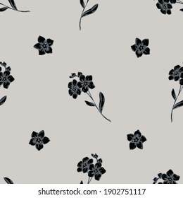 Seamless pattern with hand drawn stylized forget me not flower