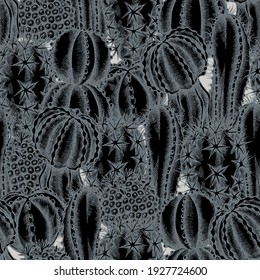 Seamless pattern with hand drawn stylized cactus