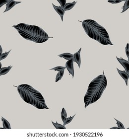 Seamless pattern with hand drawn stylized heliconia