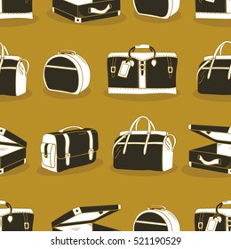 Seamless pattern with hand drawn suitcases icons. Colorful collection of bags. Background with sketch objects vector. Decorative wallpaper, good for printing