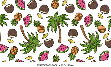 seamless pattern with hand drawn summer elements