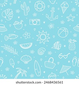 Seamless pattern with hand drawn summer elements. Vector illustration