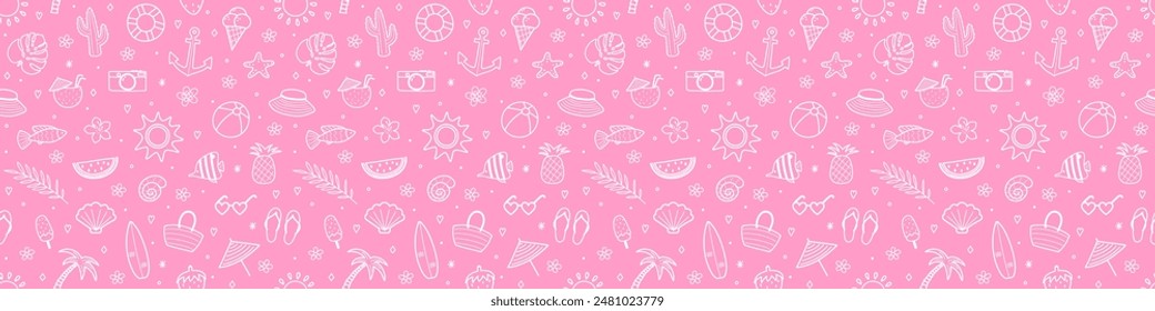 Seamless pattern with hand drawn summer elements. Vector illustration