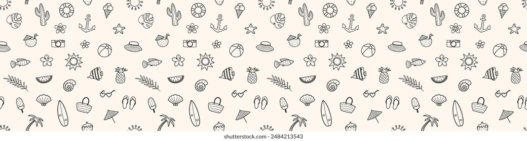 Seamless pattern with hand drawn summer elements. Vector illustration
