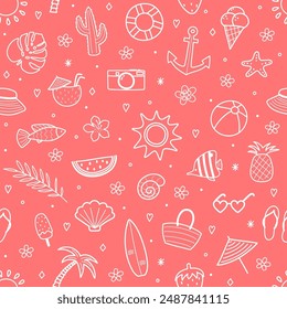 Seamless pattern with hand drawn summer elements. Vector illustration