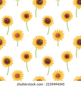 Seamless Pattern with Hand Drawn Sunflower Design on White Background