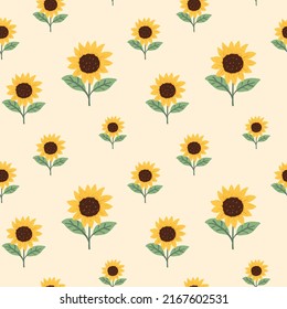 Seamless Pattern with Hand Drawn Sunflower Design on Light Yellow Background