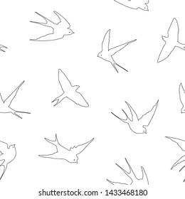 Seamless pattern with hand drawn swallows