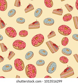 Seamless pattern with hand drawn sweet dessert. Vector illustration