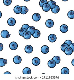 Seamless pattern with hand drawn sweet blueberry isolated on white background. Cute vector illustration. Abstract fruit texture for design wrapping paper, card, textile, print, gift, fabric, wallpaper