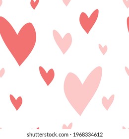 Seamless pattern with hand drawn symbols of love in shape of heart. Vector  design for ad, poster, banner of Valentine Day or wedding. Background for card, poster, fabrics, wallpapers, gift wrapping p